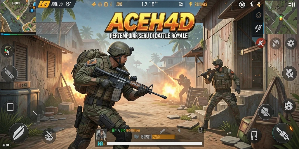 Menampilkan aksi pertempuran seru di ACEH4D Battle Royale.