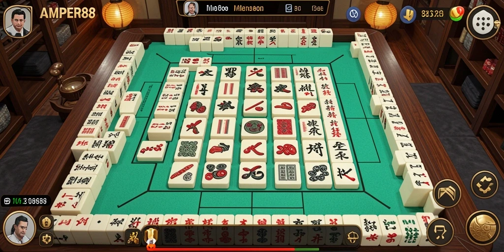 Tampilan gameplay seru dari AMPER88 dengan grafis Mahjong yang menawan.