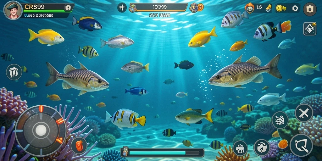 Gameplay seru CRS99 menembak ikan berwarna-warni.