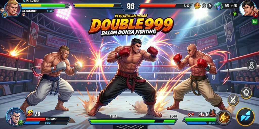 Screenshot utama DOUBLE999 menampilkan pertandingan seru di arena Fighting.