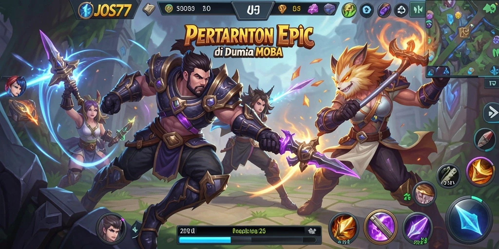 Tangkapan layar JOS77 menampilkan pertarungan seru dalam gameplay MOBA.
