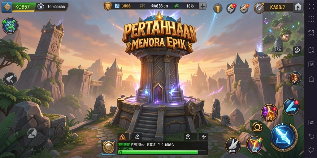 Screenshot gameplay KO857 dengan aksi Tower Defense yang intens.