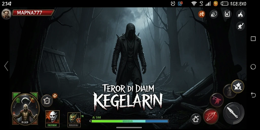 Screenshot gameplay MAPNA777 dengan suasana mencekam dan visual yang menakutkan.