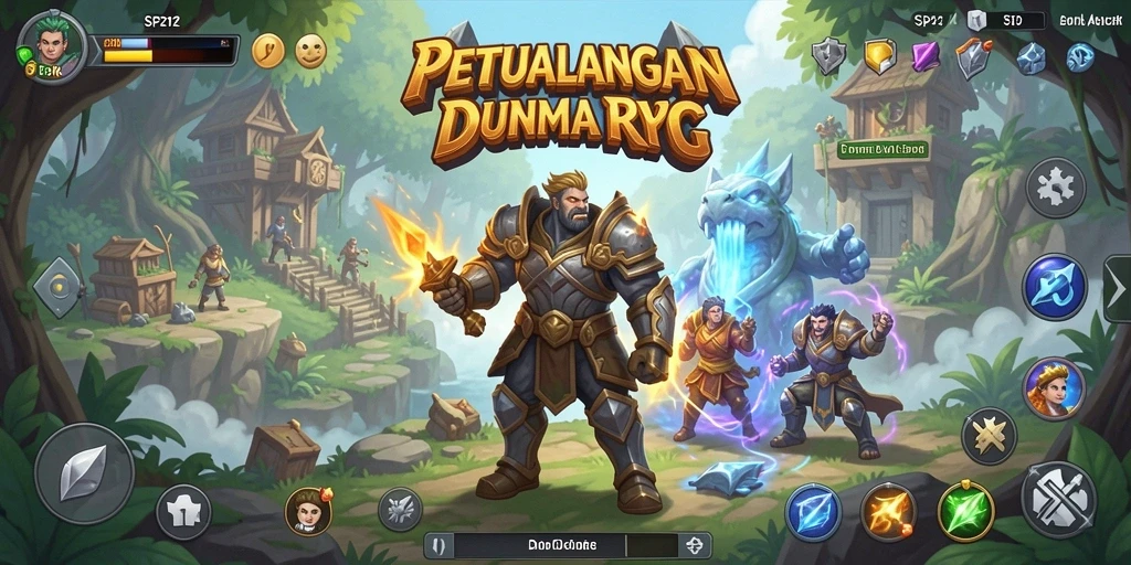 Tangkapan layar gameplay SP212 menampilkan karakter dalam pertempuran epik di dunia fantasi.